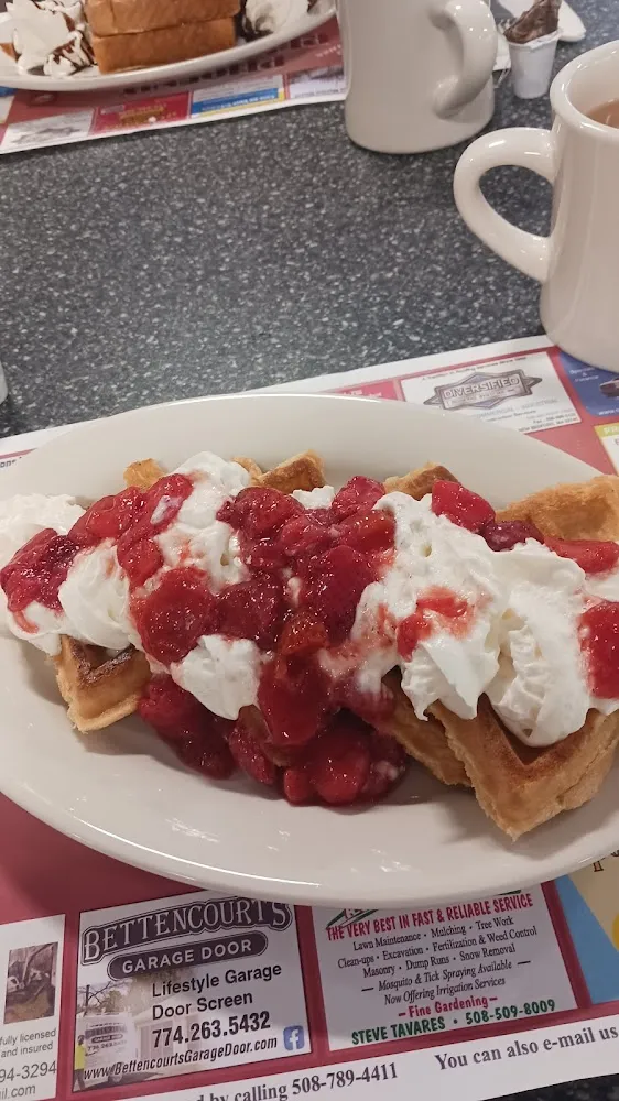 Belgian Waffle with Strawberry and Cream